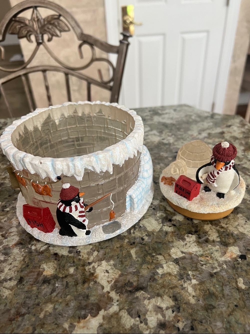 Our America Winter Penguin Snow Jar Hugger Candle Holder with Decorative Lid